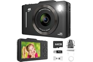 BEMKIA Cámara Digital 4K para Niños y Principiantes | 48MP Camara de Fotos, Zoom Óptico 16X, con Tarjeta SD de 64GB Incluida, Pantalla LCD 2.8" | Cámara Compacta, Fácil de Usar (Negro)