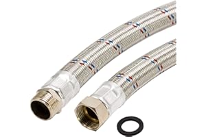 Domestic Waterworks Stainless Steel Flexible Hose 1 Inch Reinforced Hose Sanitary (Nut x Male Thread - 100 cm)