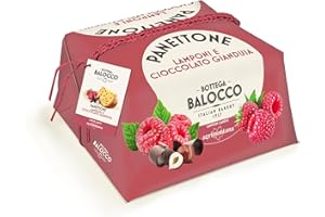 BOTTEGA BALOCCO - Panettone Lamponi e Cioccolato Gianduia 750gr - Incartato a Mano - Realizzato in collaborazione con Agrimontana
