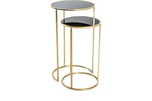HAKU FURNITURE HAKU Möbel Zestaw stolików bocznych 2 szt., metalowy, złoto-czarny, Ø 30 x wys. 50 cm/Ø 35 x wys. 60 cm