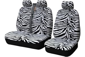 AUTOYOUTH Van Seat Covers Zebra Print Short Plush Front Seat Covers Single & Double Set Car Seat Covers for Single Driver and Double Passenger Seat 2+1 (Zebra print)