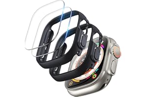 TOCOL Coque pour Apple Watch Ultra 2/Ultra 49mm, 2 Coque avec 2 Protection Écran en Verre Trempé [Anti-Buée] Anti-Rayures 9H HD sans Bulles pour Apple Watch Ultra/Ultra 2 49mm - Noir/Noir