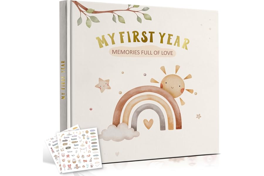 Baby Memory Book – My First Year Journal with Stickers Rainbow Design Gender-Neutral Keepsake for Boys & Girls Thoughtful Gift for New Parents