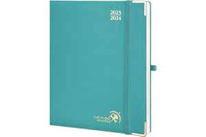 POPRUN Premium Agenda 2023 2024 Semainier 26,5x21,5cm - 17 Mois Agenda Scolaire D'août 2023 à déc 2024 - Couverture Rigide en Cuir PU, Onglets Mensuels, Papier Certifié FSC® 100 g/m², Turquoise