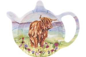The Leonardo Collection Jennifer Rose Gallery Highland Cow Teabag Tidy | Ceramic Tea Bag Holder For Kitchen & Home | Decorative Highland Cow Design Tea Accessory For Animal Lovers