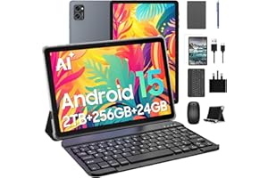 TABWEE Android Tablets 10 Inch Tablet - Gemini AI Android 15 Tablets, 24GB RAM + 256GB ROM (2TB TF), Widevine L1, FHD, WiFi 6, BT5.0, GPS, Tablet with Keyboard, Case and Pen, 8MP AI Camera, 2 Years Warranty