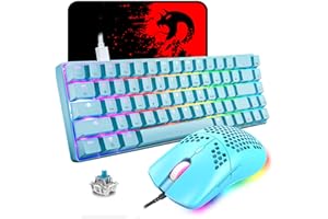 LEXONELEC Mechanical Keyboard and Mouse Gaming, 60% 68 Key RGB Backlit Light Up Gaming Keyboard Wired USB C & Gaming Mouse 6400 DPI PC Mice & Mouse Pad Compatible With PS4,PS5,PC,Laptop - Blue/Blue Switch