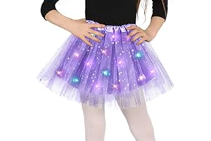 WISHSTAR Tüllrock Mädchen LED, Sterne Pailletten Tanzkleid, 30cm Dehnbaren Minirock Mit LED Lichter, kleine Mädchen Tütü Rock Ballettrock für Fasching Halloween Karneval, 3-8 Jahre Kinder Ballett Dress