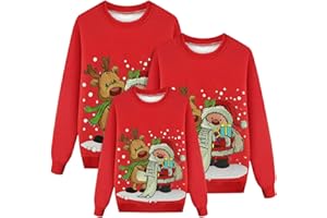 TOMORTSUN Pull Noel Famille Sweat Femme Homme Enfants Famille Longue Manches Tops Christmas Sweater Pulls De Noël Familles Col Rond Christmas Sweat-Shirt Manche Longue Hiver Chaud Famille Sweat