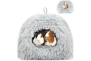Sbayool Warmes Meerschweinchen Bett, Gemütliches Plüsch Meerschweinchen Kuschelhöhle Mit Beweglichem Pad, Meerschweinchen Versteck Für Igel Chinchillas Und Andere Kleintiere 28×28×22cm,Grau