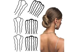 Teaaha 6 PCS Metal Hair Side Combs U Shaped Hair Fork Clip, French Twist Comb Vintage for Updo Bun, Teeth Hair Pin Stick for Hairstyle Hair Accessories, Thick&fine Hair Combination