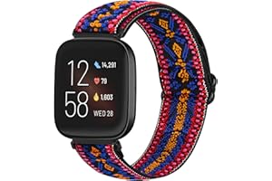 Runostrich Adjustable Elastic Watch Straps Compatible with Fitbit Versa/Fitbit Versa 2/Fitbit Versa Lite Nylon Sport Loop Stretch Wristband Replacement Band for Women Men (Boho Red)