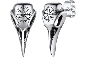FaithHeart Norse Viking Stud Earrings for Men Stainless Steel Wolf Head/Hammer/Compass/Valknut Ear Studs Punk Biker Jewellery(With Gift Box)