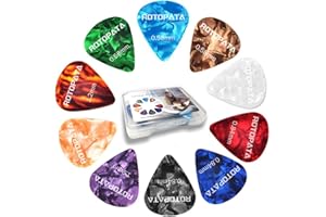 ROTOPATA 12 Stück Plektrum mit 0,58 0,84 1,2 mm Dicke für Bass E Gitarre Ukulele Akustikgitarre, Mehrfarben Plektren Gitarre, Zelluloid Gitarren Plektrum Inklusive Guitar Picks Organizerbox