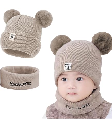 Bonnet Et Tour De Cou Bébé 2 En 1 - Hiver Automne - Peluche épaisse - Oreilles Lapin - 6 Mois-4 Ans