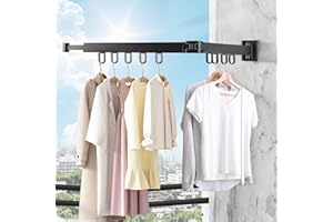 SWAWIS Wäscheständer Wandmontage Kleiderstange 90cm Ausziehbar Klappbar Wäscheständer Kleiderstange Wand mit 12 Haken für Balkon, Wäsche, Badezimmer, Schlafzimmer, Zwei Falten