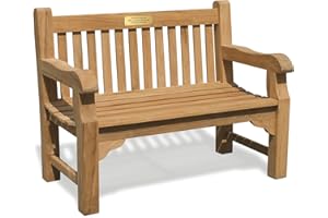 Jati Gladstone Teak FULLY ASSEMBLED Park Bench 1.2m with Brass Memorial Personalised Engraved Plaque - Modern Font