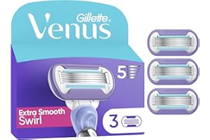 Gillette Venus Lot De 3 Recharges De Rasoir Pour Femmes Extra Smooth Swirl, AUTHENTIQUES, Cartouches A 5 Lames Pour Un Rasage Doux Même Des Zones Difficiles, Bande Lubrifiante Pour Protéger La Peau