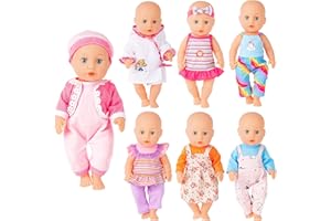 deAO 7 Set Baby Doll Clothes, Cute Outfits for 12-14 Inch Doll, Dress-Up Fashion Clothes Accessories for Newborn Baby Dolls, Doll Clothes for Role Play, Birthday Gift for Kids (Doll not included)