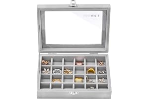 Sasha Morel 24 Slot Jewellery Box | Velvet Jewellery Organiser With Clear Glass Window & Lock | Earring Storage Organiser Display Case | Earring Holder Jewellery Boxes for Women Christmas Gifts