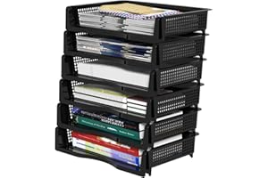 DTTRA Vcansay 6 Tier Plastic A4 Size Document Trays, Office Stackable Letter Paper File Trays, Black