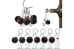 SRV HUB Bowling Keychain Set, Tenpin Ball Key Rin, Xmas Holiday Novelty Sports Keyring, Fun Gift, Party Favor, Backpack Hook, DIY Craft Decor