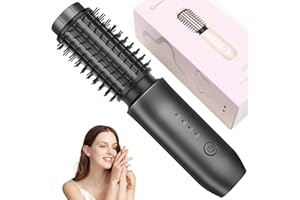 LIROPAU Bezprzewodowa lokówka do włosów, na ciepłe powietrze, okrągła szczotka termiczna, szczotka do suszarki, przenośna mini szczotka podróżna, 7000 mAh, ładowana przez USB, z jonami ujemnymi (czarna)