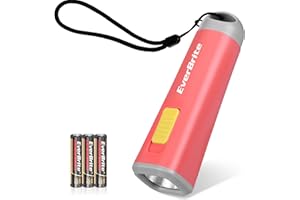EverBrite Mini Torcia LED (Rosso), Torcia Portatile da 46g con Luce Gialla Calda, Ideale per Lettura, Campeggio e Passeggiate, con 3 Batterie AAA Incluse, Ottima come Regalo