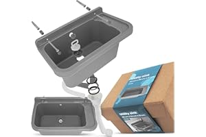 INSTALGURU Washbasin with Shelf, 60 x 34 x 21 cm, Grey, Sink Basin, Washbasin, Basin, Tray, Overflow, Commercial Washroom, Garden, Garage, Basement, Workshop, Laundry Room, Outdoor Washbasin, Garden Sink