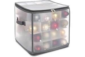 LIVIVO Christmas Bauble and Decoration Storage Cube with Padded Dividers for 64 Xmas Ornaments – Heavy Duty Folding 4 Layer Holder with Separators, Zipped Lid and Handles (Grey)