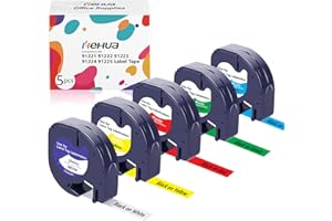 Hehua Recharge pour Dymo Letratag Ruban 12mm x 4m, Letratag 91221 91222 91223 91224 91225 Compatible avec Dymo Letratag xr LT100H LT 100T QX50 XM (5 Couleur)