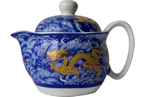 Yxhupot Théière bleue en porcelaine de Chine 355 ml avec infuseur à purée en acier inoxydable (bleu cobalt)