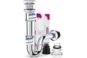 M. ROSENFELD HOME Siphon Lavabo Universel de 1 1/4" - Bonde Lavabo Salle de Bain avec Trop-Plein + Siphon Evier Acier Inoxydable et Laiton Massif - Éliminez Les Odeurs et Les Bouchons