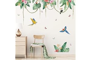 decalmile Tropical Leaves Wall Decals Green Plants Hanging Vines Flower Wall Stickers Living Room Bedroom Office Wall Decor
