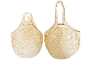 FAYEMINT 2 Pezzi Sacchetti Frutta, Borsa a Rete per Supermercato,Borsa a Rete Portatile, Materiale in Cotone, Grande Capacità, Forte Capacità di Carico, per Frutta, Verdura(Bianco)