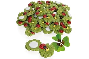 Robin Goods® 48 scarabei Portafortuna in Legno - Coccinelle autoadesive su Fiori - Adesivi per Artigianato - Portafortuna - Accessori Artigianali (48 Pezzi - Verde/Giallo/Rosso/Nero)