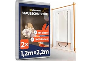 Königwerk 2x Staubschutztür mit Reißverschluss 1,1x2,2m [Extra Stark] - Inkl. Abdeckfolie - Ideal als Staubschutzwand, Baustellentür, Schmutzschleuse