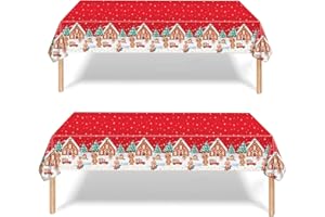 AISSZHAO 2-pak świątecznych obrusów na imprezę, 137 x 274 cm, prostokątny duży plastikowy obrus, czerwony, piernikowy człowiek, impreza, Boże Narodzenie, na zimę, święta, przyjęcie, kolację, obrusy, 2 szt