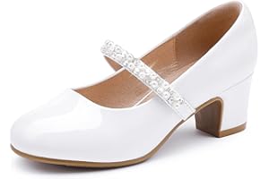 LAURMOSA Perlen Riemchen Pumps Prinzessin Schuhe Mädchen Mary Jane Schuhe Stöckelschuhe Kinder Party Hochzeit Geburtstag