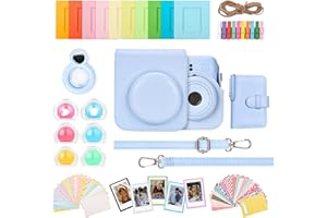 HIYQIN Custodia 8 in 1 per fotocamera e accessori compatibili con Fujifilm Instax Mini 12, Mini 12, album fotografico, cornice e adesivi, filtro obiettivo, specchio per selfie, blu pastello