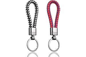 LynixTrade 2 Pcs Key Rings, Leather Keyrings for Women and Men, Car Keychain Rings, Leather Key Fobs Holder, Personalised Car Keys Ring Clips, Keyrings Black and White, Red and Blue