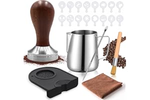 IGUGI Tamper per caffè 51mm, Pressino in Acciaio Inox con Tappetino, Brocca per Latte(350ml),Strofinacci, per Espresso Penna per Latte, Stencil Decorativi, Pressa caffè
