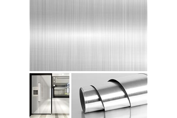 Livelynine 40CMX5M självhäftande folie Rostfritt stål Självhäftande folie Silver Metallfolie Självhäftande möbler Folie Kylfolie Diskmaskin Skåp Stänkskydd Kök Självhäftande dekorativ folie