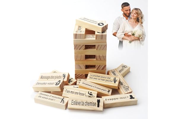 71Nmly 48 Pièces Français Jeu de Tour Blocs Coquins Couples,Lust Tower,Tour de culbutage pour la Saint-Valentin et Soirée Romantique,Jeu d'Empilage pour Couples,Blocs Empilables en Bois pour Adultes