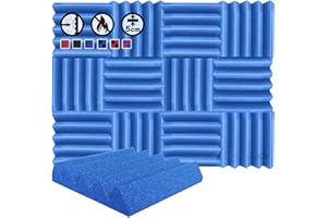 Arrowzoom 12 Pannelli Fonoassorbenti Wedge 25x25x5cm Correzione Acustica 26kg/m3 500-8000Hz Isolamento Trattamento Acustico Studio registrazione Insonorizzazione pannelli decorativi BLU 1134