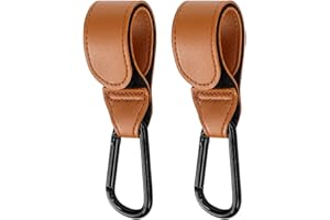 LYHURK Kinderwagen Haken, 2 Stücke Kinderwagenhaken Für Taschen Karabiner Karabinerhaken, Haken Für Kinderwagen Taschen Halterung Taschenhalter Für Wickeltasche Wickeltasche Haken Aufhängung (Braun)