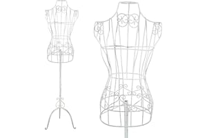 PrimoLiving - Manichino da sartoria in metallo, regolabile in altezza, colore bianco anticato, modello P-12888