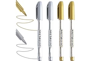 MEUKCEZ 4 markery metaliczne, złote, srebrne, 1,5 mm, do pisania kartek, malowania i projektów DIY, wodoodporne i szybkoschnące, złote pisaki do różnorodnych powierzchni