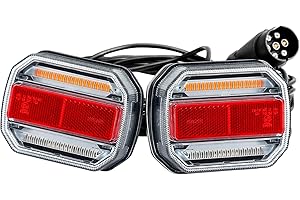AGRISHOP 10-30V Led Feux Arrière De Remorque Magnétique,Éclairage De Camion Lampe LED Riving Indicateur dynamique Avec Aimant Câble de 7,5 m Fiche 7broches Homologué Imperméable Pour Caravane E-Mark
