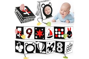 YOGINGO Libri di Stoffa Specchio per Neonati 0-3-6-12 Mesi, Libro ad Alto Contrasto Sensoriale Neonati Teether, Giochi Bianco e Nero Neonato, Giocattoli in Sviluppo Cognitivo Visiva e Intellettivo, Tummy Time